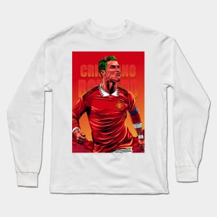 Crimson Fury: Illustrating Cristiano Ronaldo as the Red Devil Long Sleeve T-Shirt